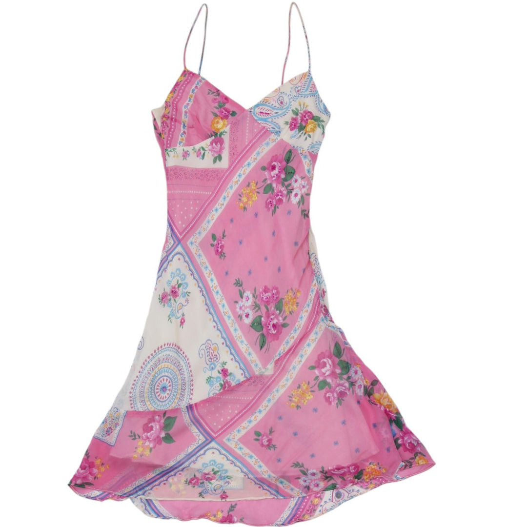 Y2K Ladies Chekee Floral Spaghetti Strap Mini Dress Size S