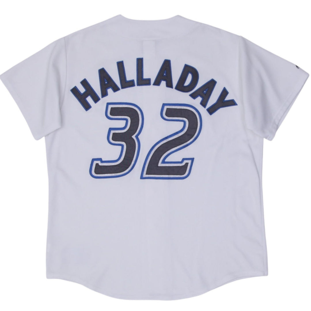 Vintage Blue Jays Majestic #32 Halladay Button Baseball Jersey
