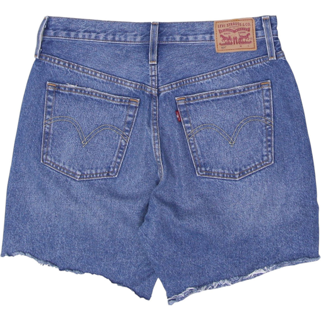 Ladies Levis 501 Denim Shorts Washed Blue Button Fly High Waisted