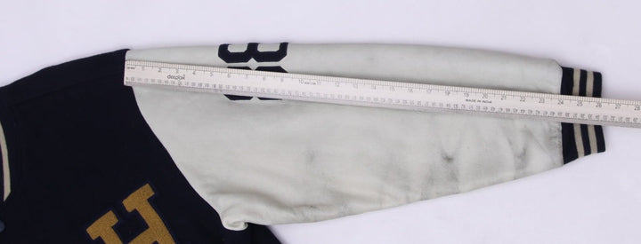 Vintage Tommy Hilfiger Varsity Jacket Navy Leather Sleeves Logo 88 XL | Migration_Jackets - View 9 | Fashion Rerun