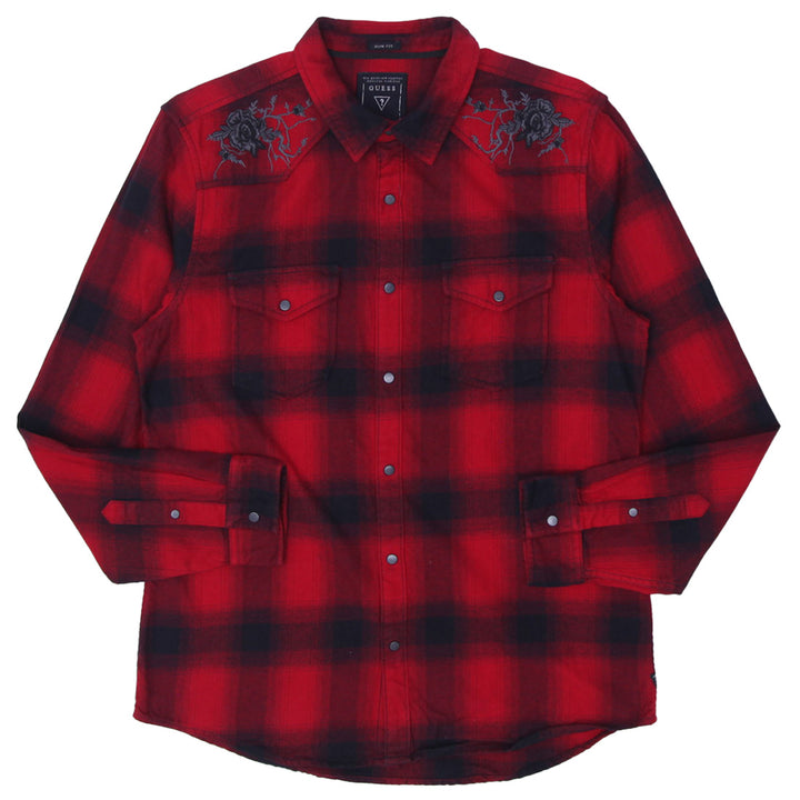 Mens Guess Long Sleeve Flannel Slim Fit Shirt