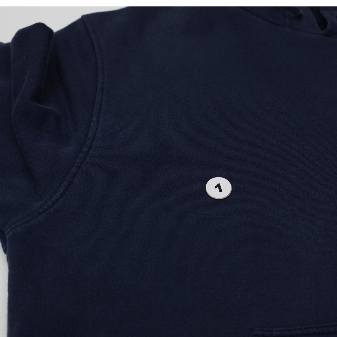 Vintage Mens Nike Hoodie Navy Blue Sweatshirt Swoosh Logo Pullover Size L