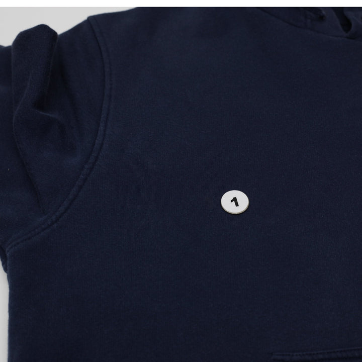 Vintage Mens Nike Hoodie Navy Blue Sweatshirt Swoosh Logo Pullover Size L