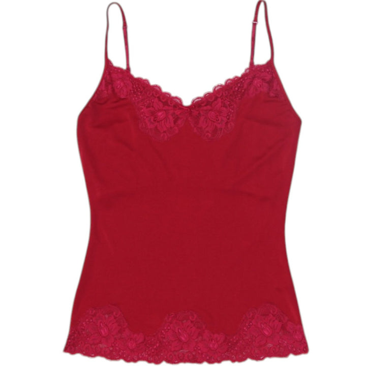 Y2K Ladies Camisole Red Lace Trim Stretch Fit Made in USA Size S