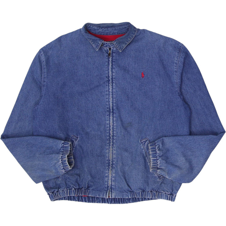 Vintage 90s Polo Ralph Lauren Distressed Denim Zip Harrington Jacket With Red Lining
