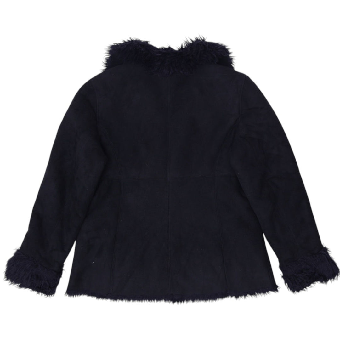 Y2K Ladies Utex Design Button Front Black Fur Trim Jacket Size P/S | Migration_Jackets - Side View | Fashion Rerun