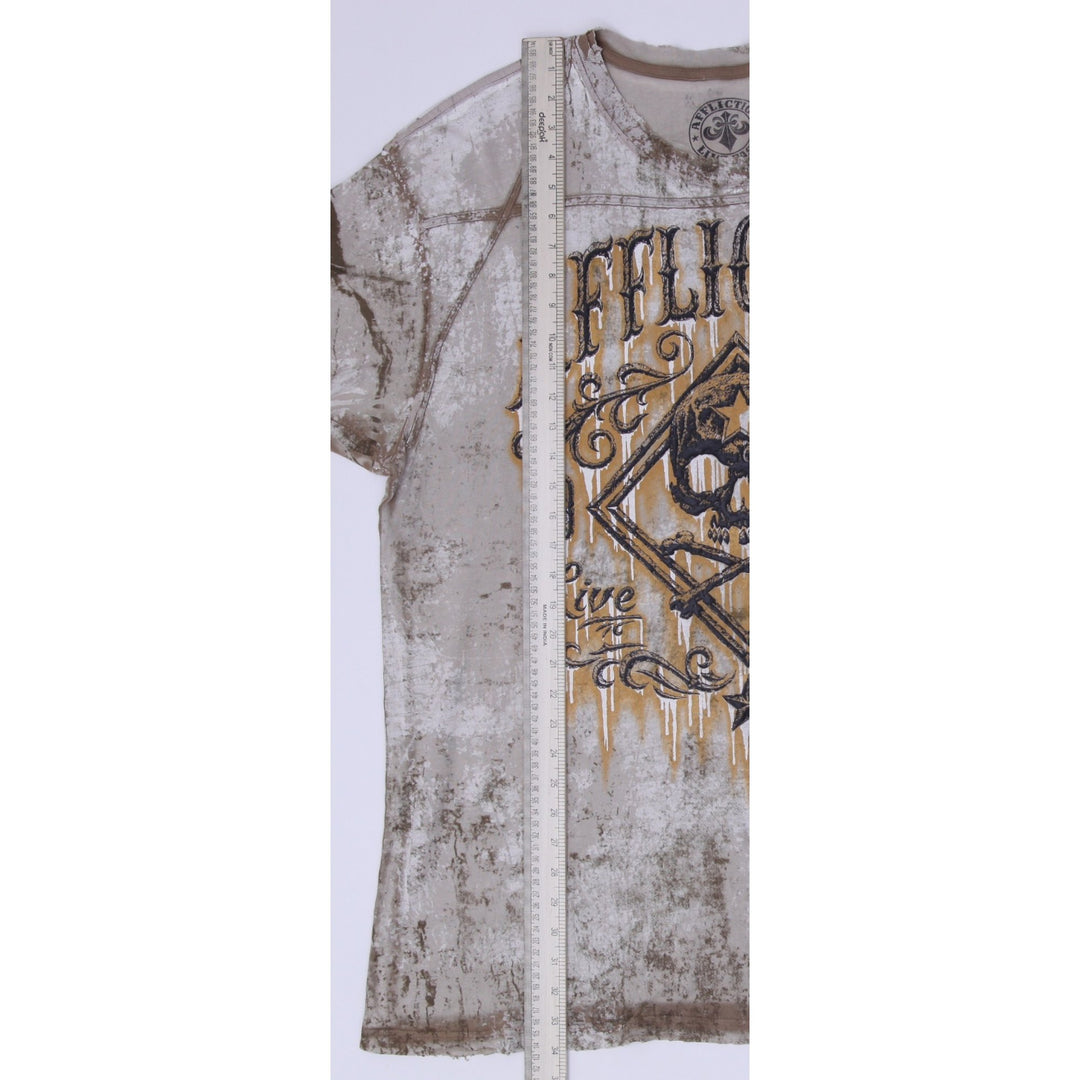 Y2K Mens Affliction Skull Diamond Gold Foil Bleach Wash Shirt Made in USA 3XL