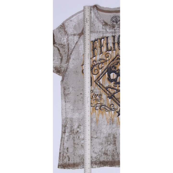 Y2K Mens Affliction Skull Diamond Gold Foil Bleach Wash Shirt Made in USA 3XL