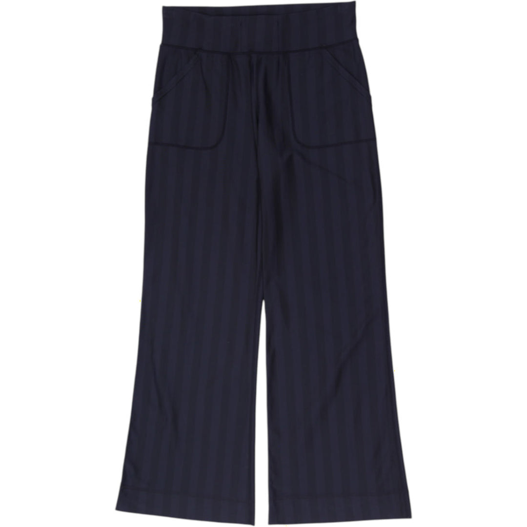 Ladies Lululemon Black Shadow Stripe Wide Leg Flare Pants Front Pockets Yoga