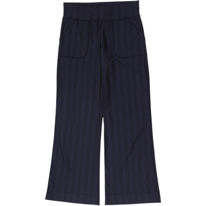 Ladies Lululemon Black Shadow Stripe Wide Leg Flare Pants Front Pockets Yoga