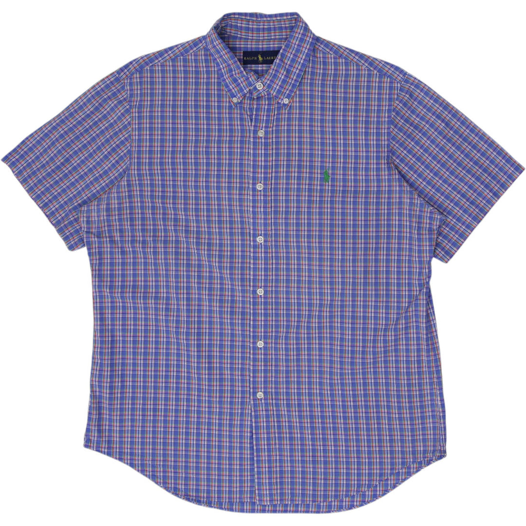 Mens Ralph Lauren Shirt Blue Plaid Pattern Classic Fit Cotton