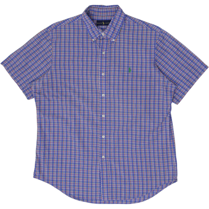 Mens Ralph Lauren Shirt Blue Plaid Pattern Classic Fit Cotton