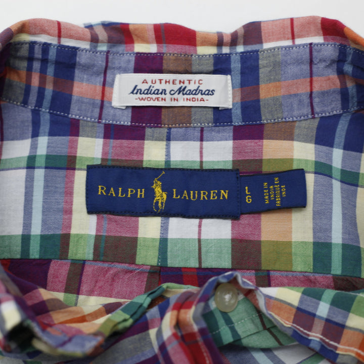 Mens Ralph Lauren Madras Multi Color Plaid Long Sleeve Shirt Size L