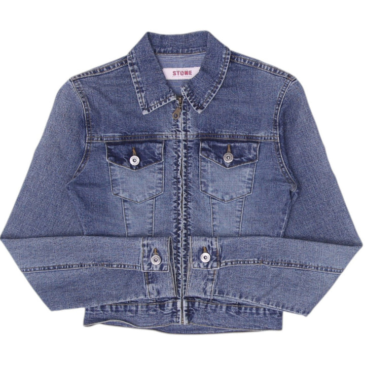 Y2K ladies Stone Fitted Casual Style Denim Jacket Size 5