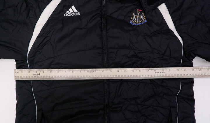 Vintage Mens Adidas Puffer Jacket Black Newcastle United Logo Hooded