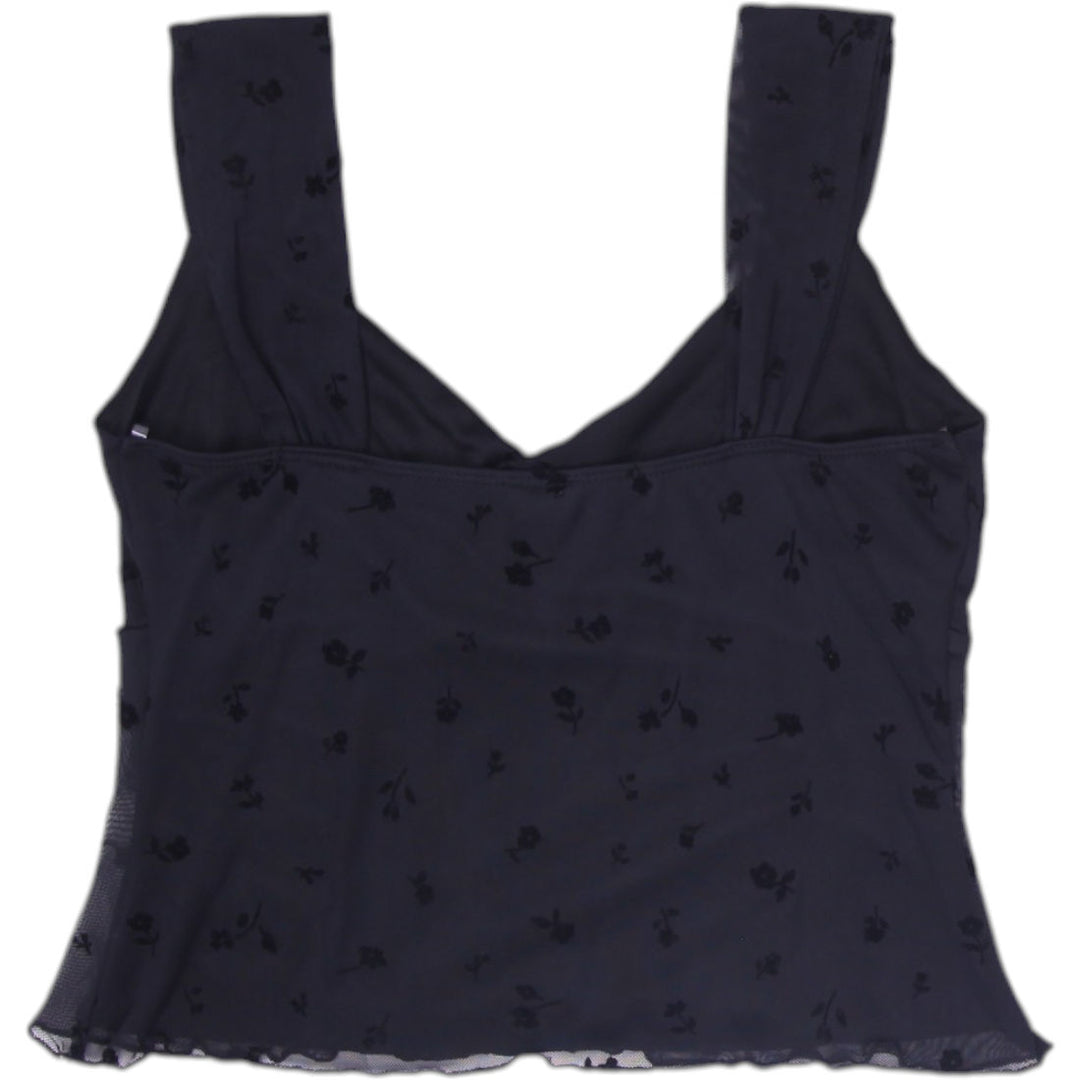 Y2K Ladies Windsor Tank Top Black Sleeveless Floral Chic Size M
