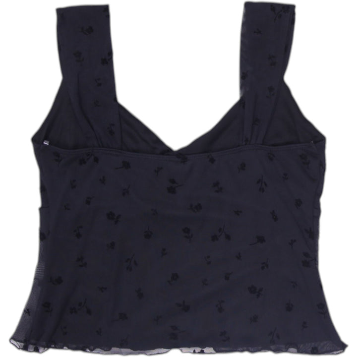 Y2K Ladies Windsor Tank Top Black Sleeveless Floral Chic Size M