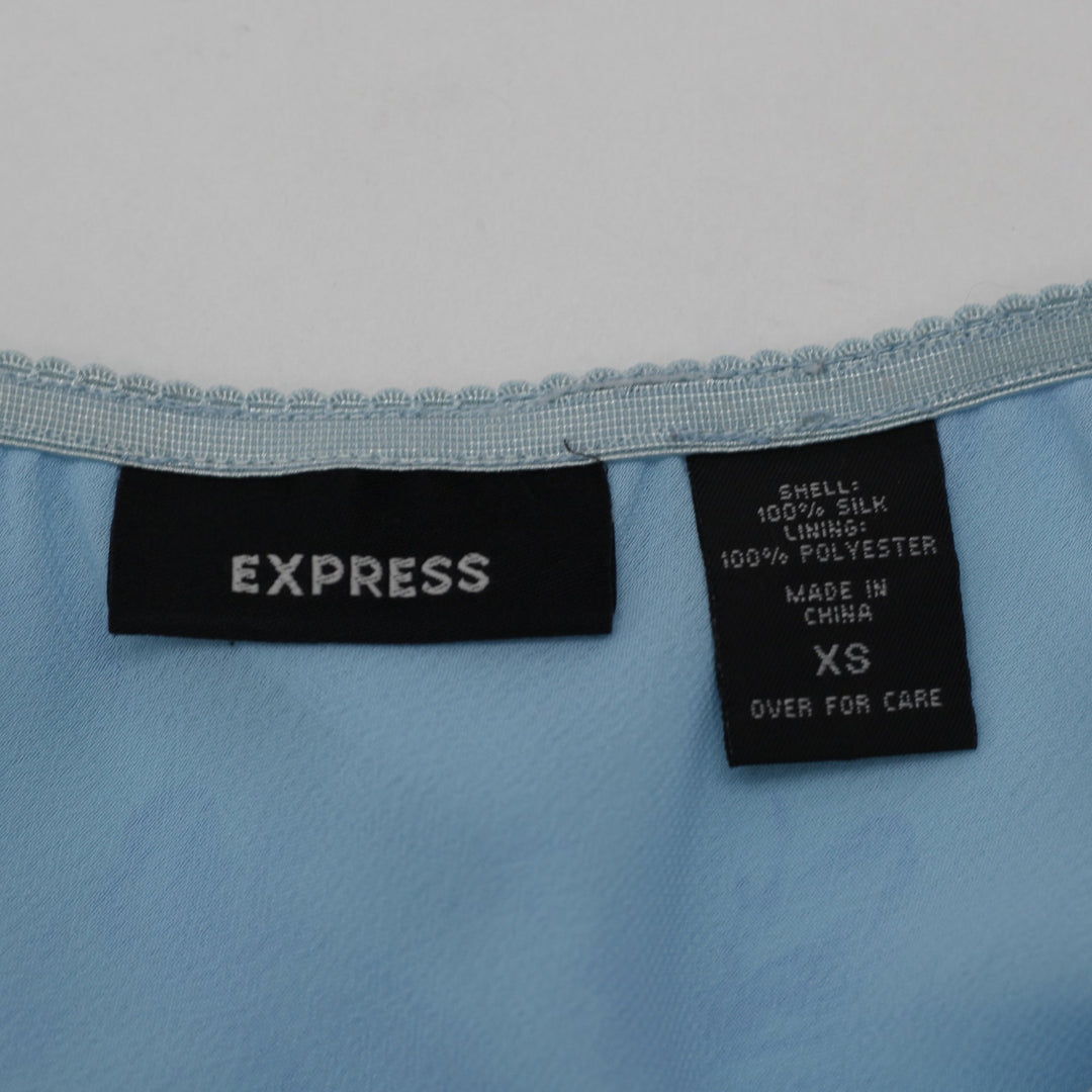Y2K Ladies Express Silk Floral Maxi Skirt Blue Chiffon Slit Size XS