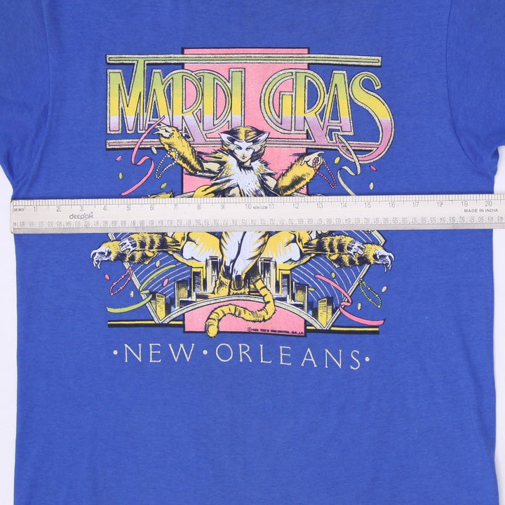 Vintage 80s Mardi Gras New Orleans Cats Musical Graphic T-Shirt Royal Blue L