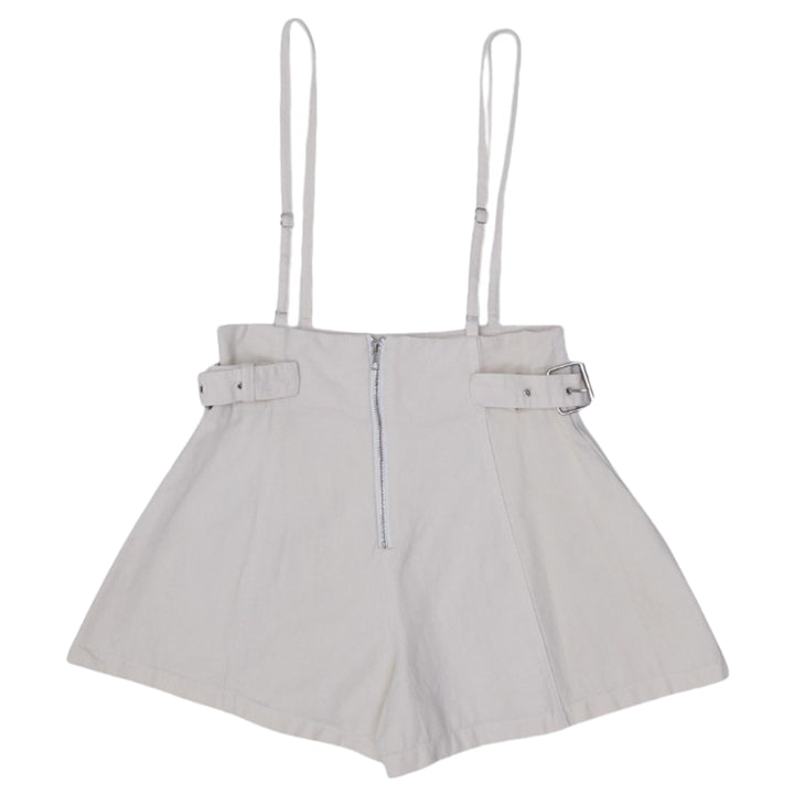 Ladies High-Waisted Shorts With Suspenders Front Zipper Romper