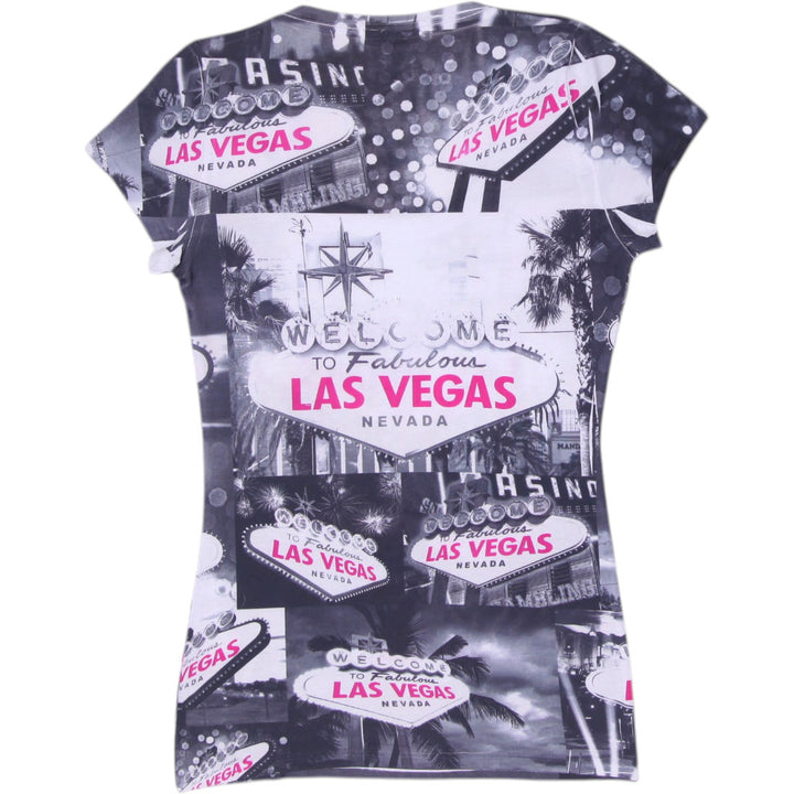 Y2K Ladies YMF USA LLC Las Vegas All Over Print Cap Sleeve Made In USA Size S