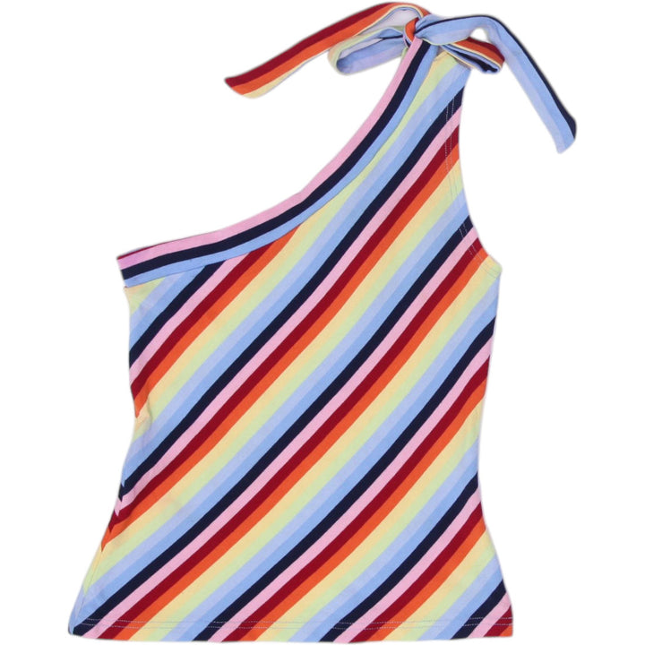 Y2K Ladies Striped Asymmetric Tank Top Size M | Migration_Y2K Tops - Side View | Fashion Rerun
