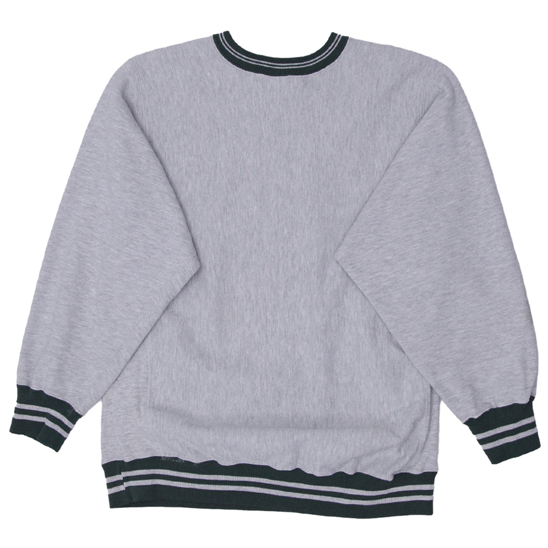 Vintage Champion Reverse Weave Sweatshirt , XL Gray With Green Embroidery Made in USA - Fashion Rerun Vintage Migration_Sweaters