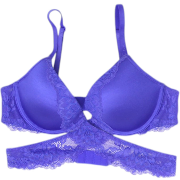 Ladies La Senza Royal Blue Lace Longline Push Up Bra Criss Cross Band Underwire 34B