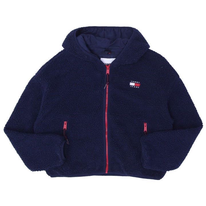 Ladies Tommy Jeans Sherpa Zip Up Crop Hoodie
