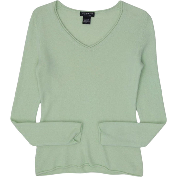 Ladies Lord & Taylor Cashmere Sweater Pastel Green V-Neck Knit