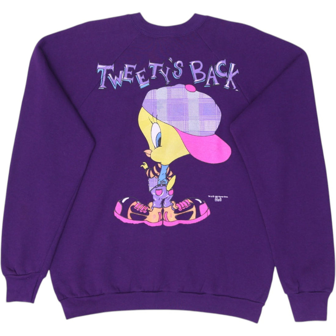 Vintage Fruit of the Loom Tweety Sweatshirt Purple Graphic Size XXL | Migration_Sweatshirt - Side View | Fashion Rerun