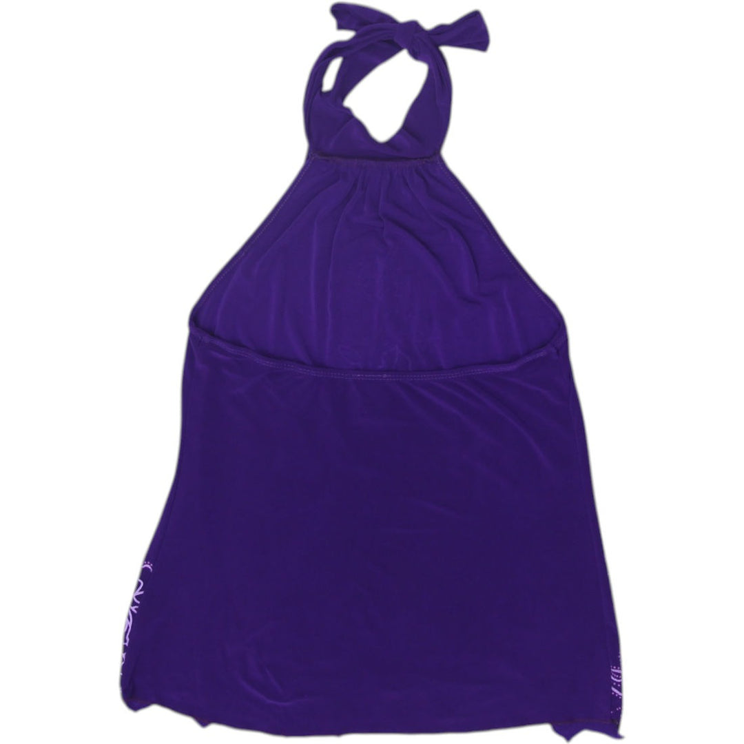 Y2K Ladies Purple Halter Neck Top Floral Graphic Design