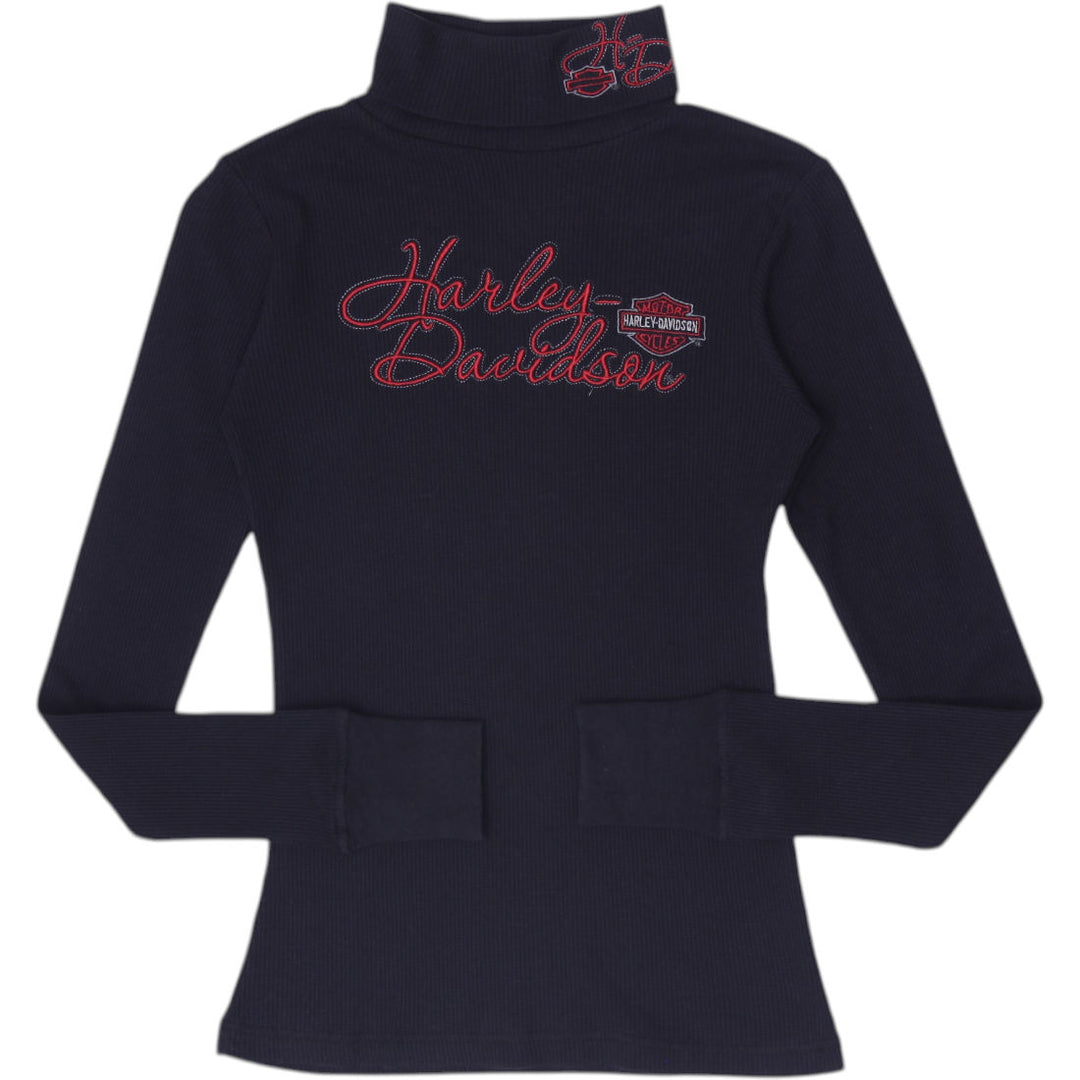Ladies Harley Davidson Mock Neck Long Sleeve T-Shirt Black Size S