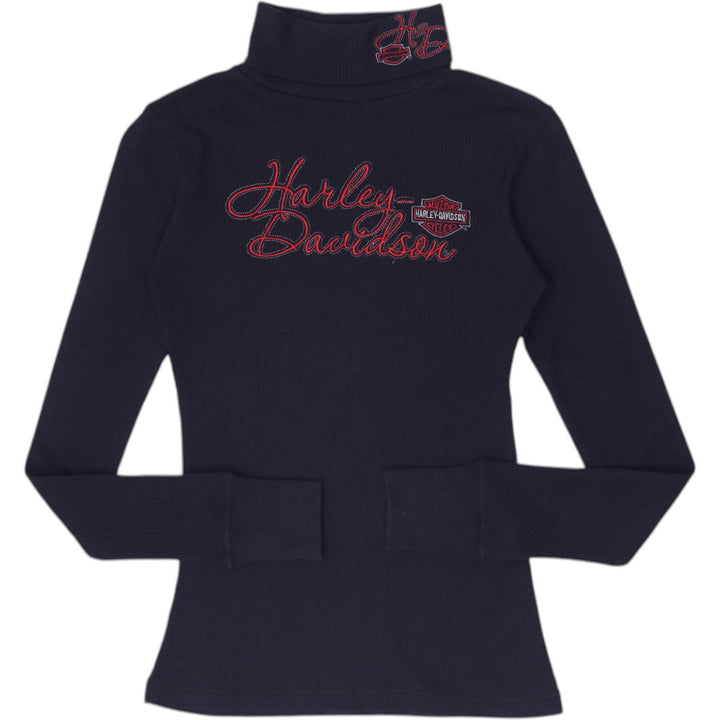 Ladies Harley Davidson Mock Neck Long Sleeve T-Shirt Black Size S