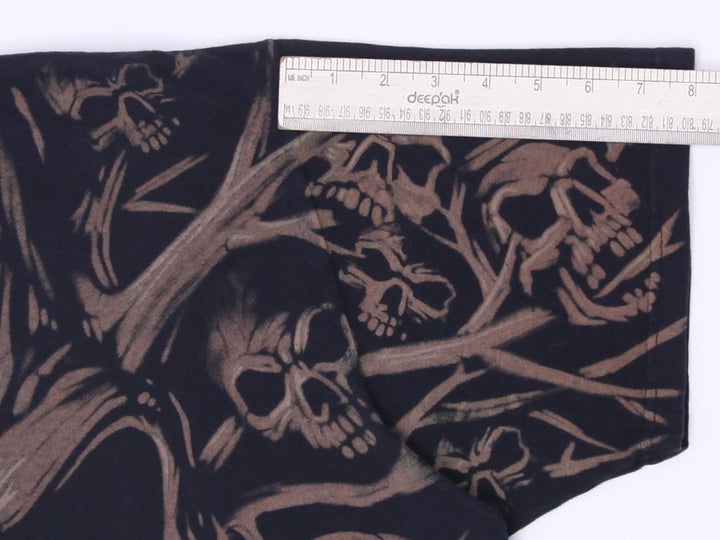 Vintage 1990s Liquid Blue Skull Pile All Over Print T-Shirt