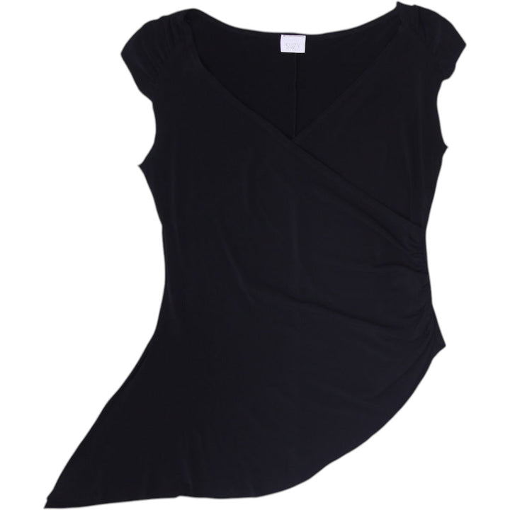 Y2K Ladies Suzy Shier Black Asymmetric Cap Sleeve Top