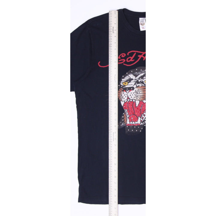 Y2K Mens Ed Hardy Black Panther Rhinestone Graphic T-Shirt Size XL