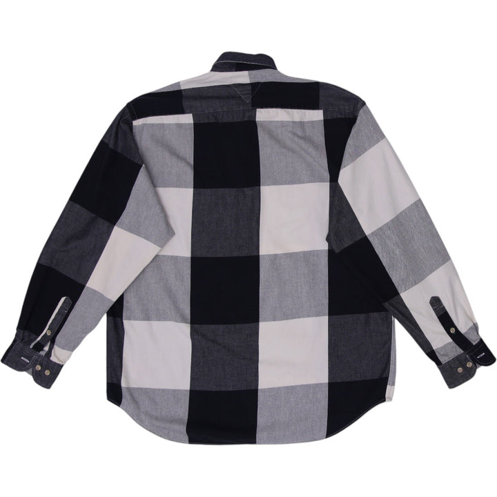 Vintage Mens Tommy Hilfiger Shirt Black Gray Check Long Sleeve Cotton Size M