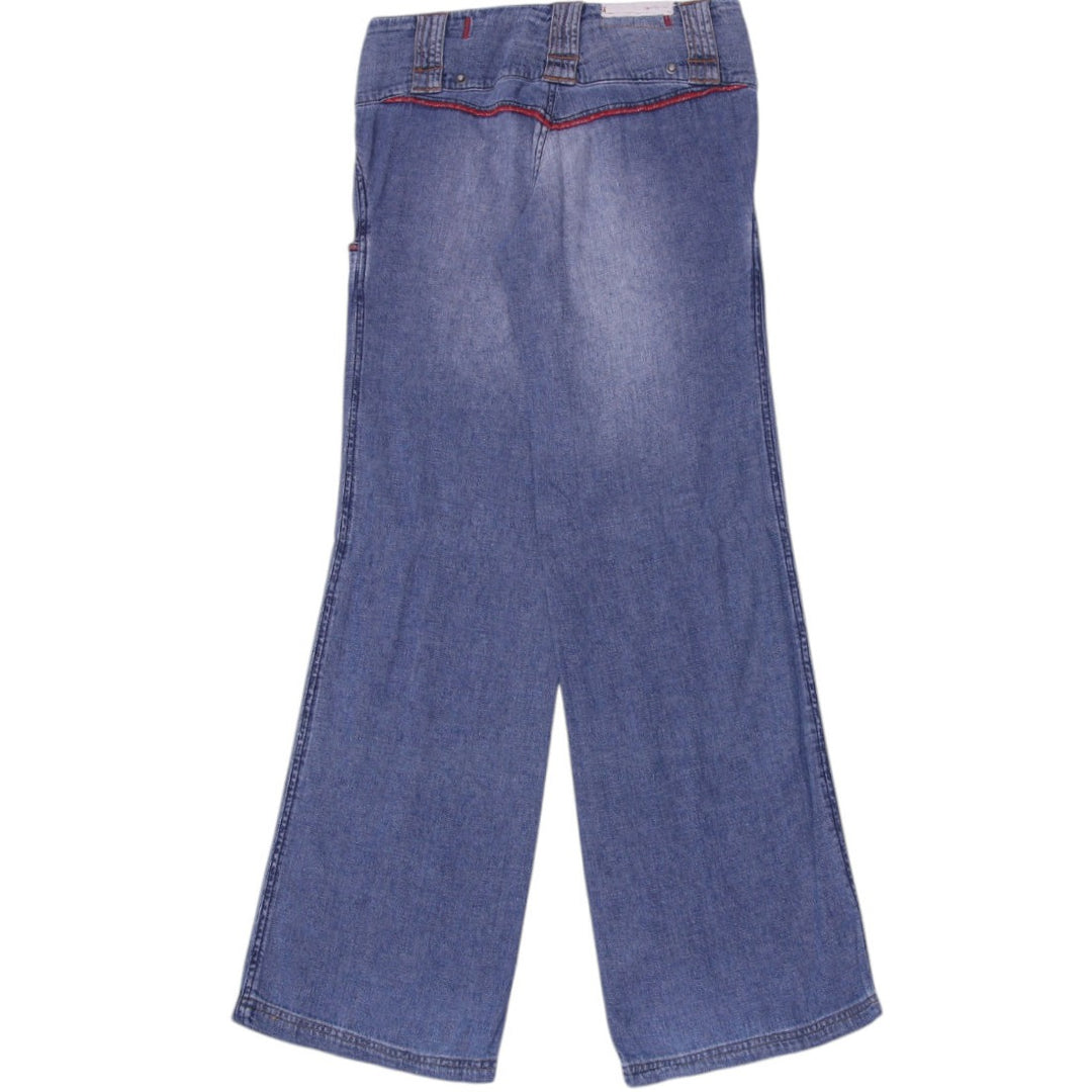 Y2K Ladies Wide Leg Blue Jeans Denim Contrast Stitching Size 38
