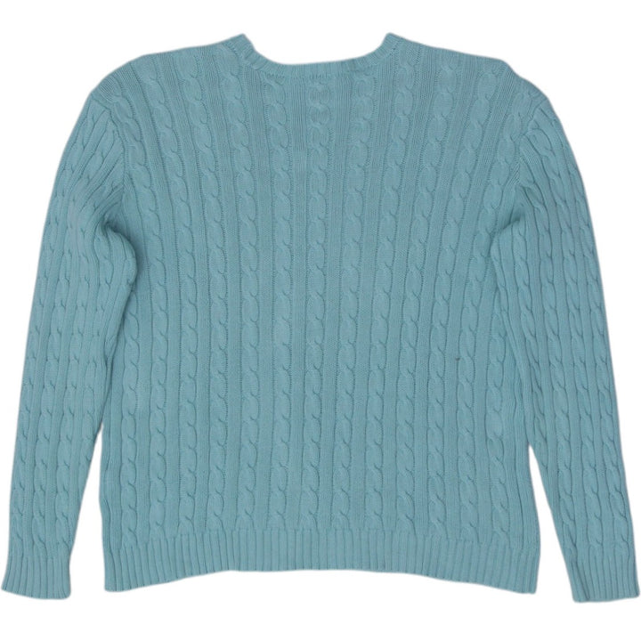 Vintage Ladies Ralph Lauren Cable Knit Sweater Light Blue Large 100% Cotton
