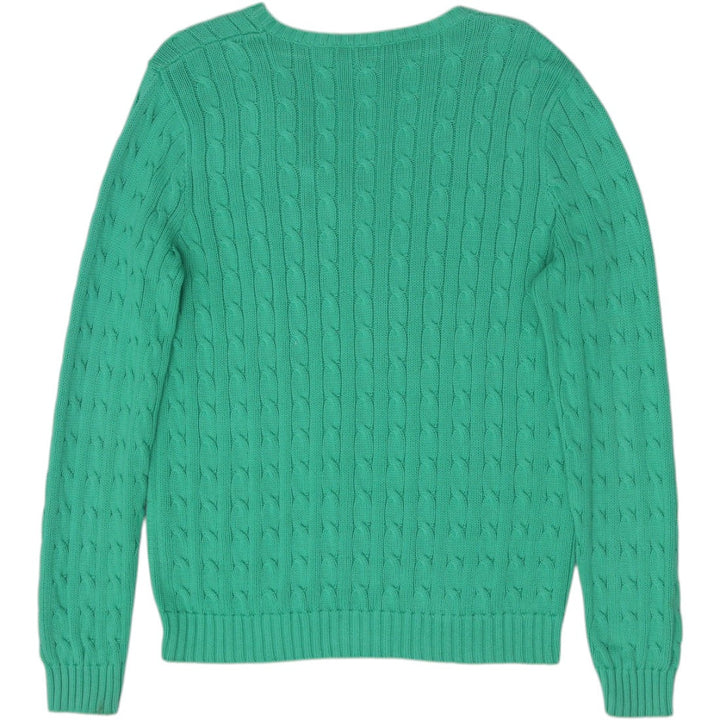 Vintage Ladies Ralph Lauren Cable Knit V-Neck Green Sweater XL