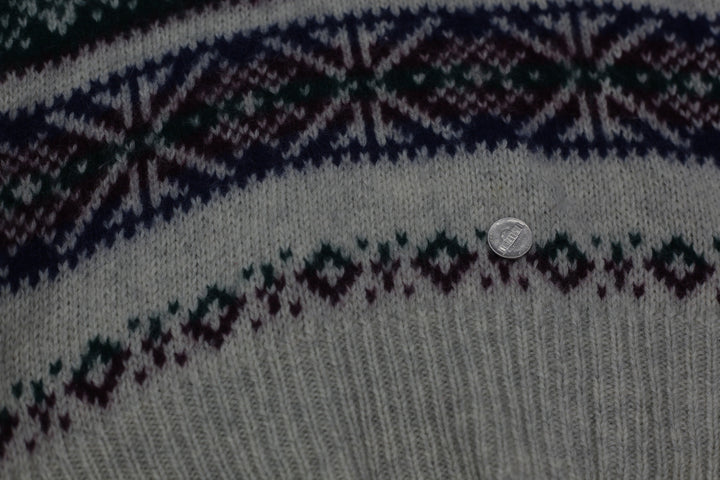 Vintage Boat House Row 100% Wool Shetland Shawl Neck Fair Isle Sweater Size L - Fashion Rerun Vintage Migration_Sweaters