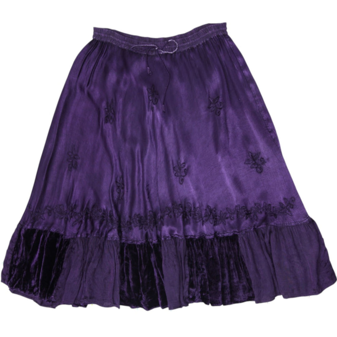 Y2K Ladies Encounter Floral Embroidered Velvet Tiered Prairie Skirt Free Size