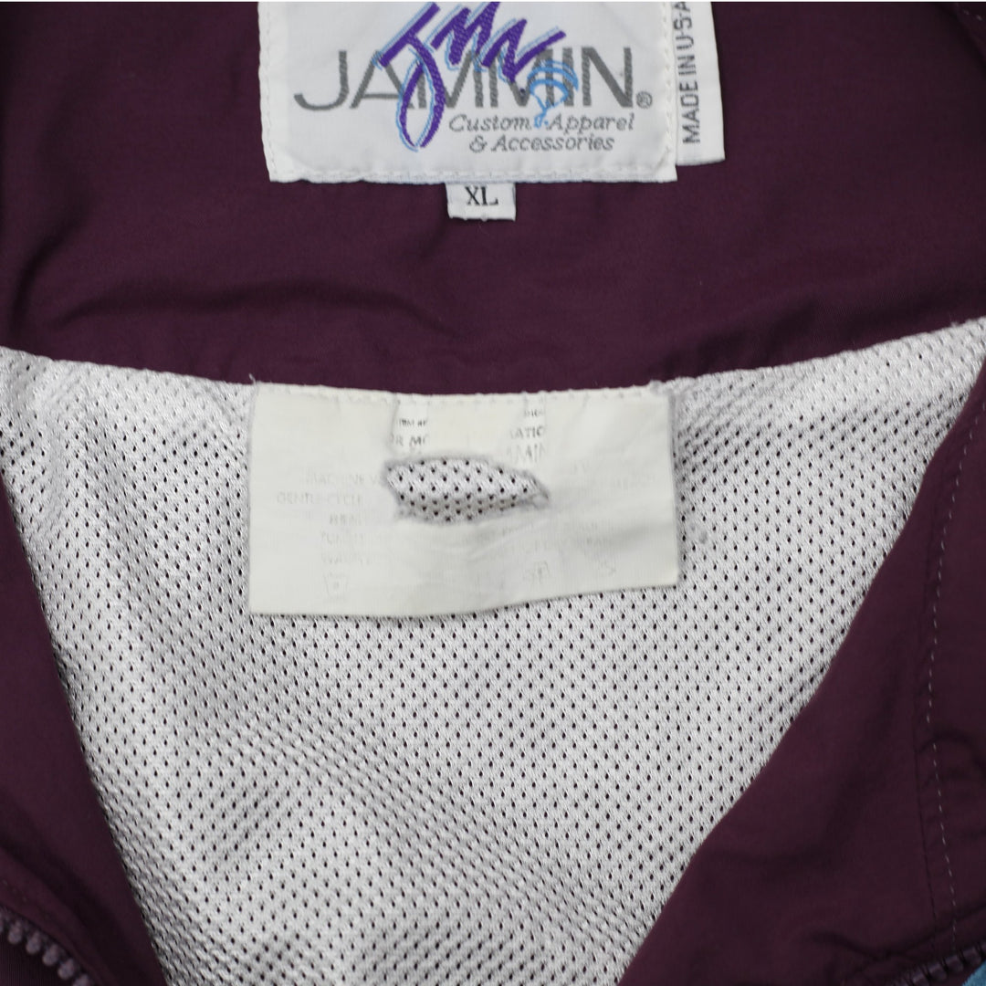 Vintage Mens Jammin Mighty Ducks Varsity Jacket Maroon White Teal Graphic | Migration_Jackets - Detail View | Fashion Rerun