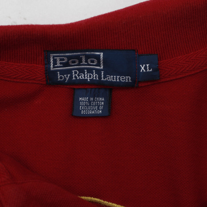 Vintage Mens Polo Ralph Lauren Black Watch Embroidered Logo Red Polo T-Shirt XL