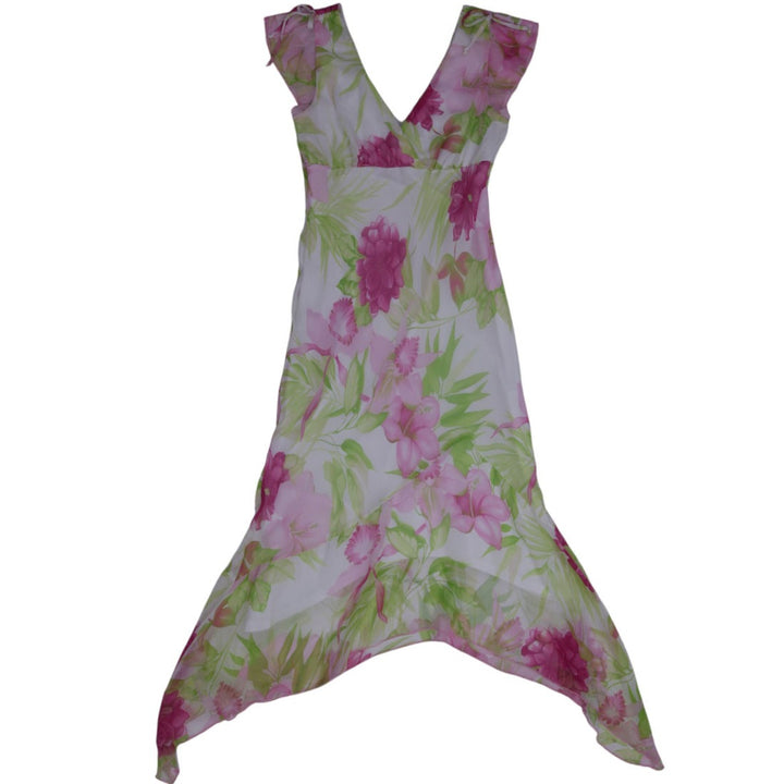 Y2K Pink Floral Chiffon Midi Dress - Size 7 | Migration_Dresses | Fashion Rerun