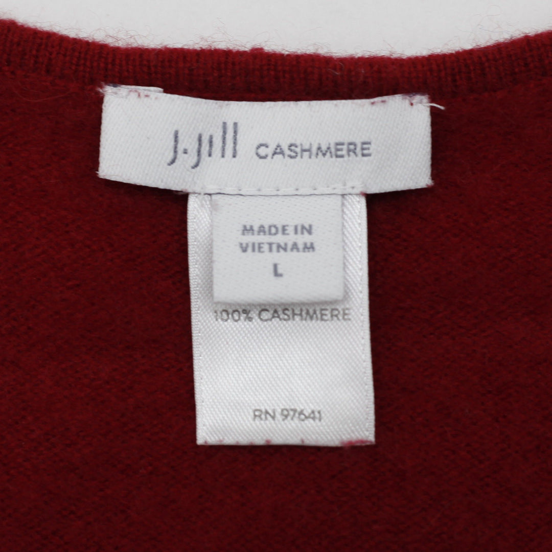 Ladies J Jill 100% Cashmere V-Neck Sweater Red Split Hem Size L