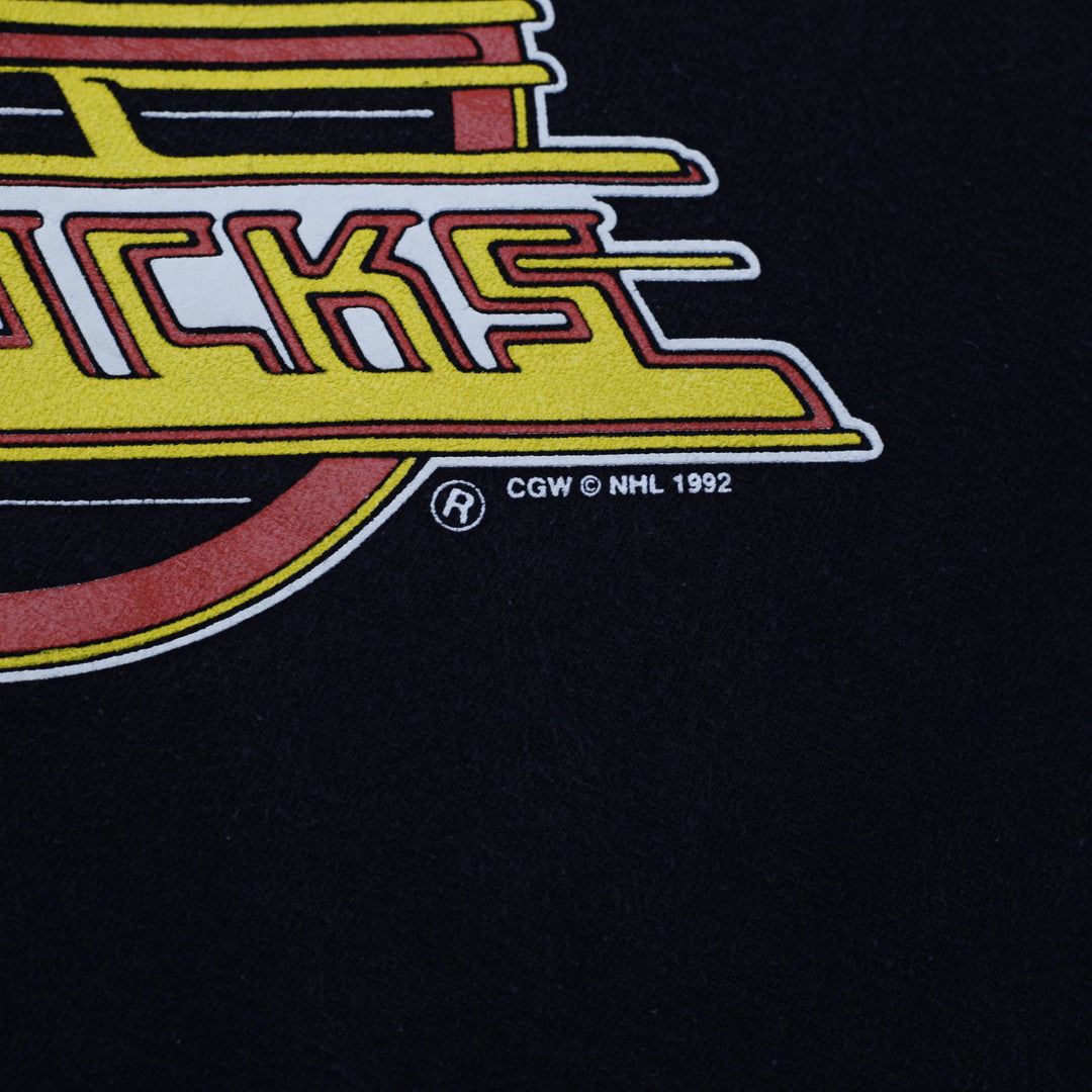 Vintage 1990s Black Vancouver Canucks NHL Hockey Graphic Crewneck Sweatshirt
