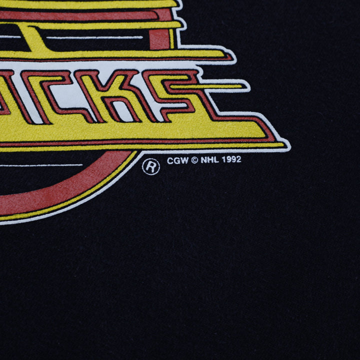 Vintage 1990s Black Vancouver Canucks NHL Hockey Graphic Crewneck Sweatshirt