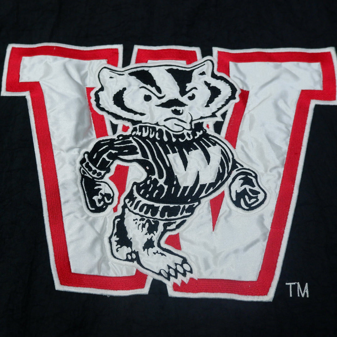 Vintage 90s NCAA Starter Wisconsin Badgers Pullover 1/2 Zip Hooded Jacket